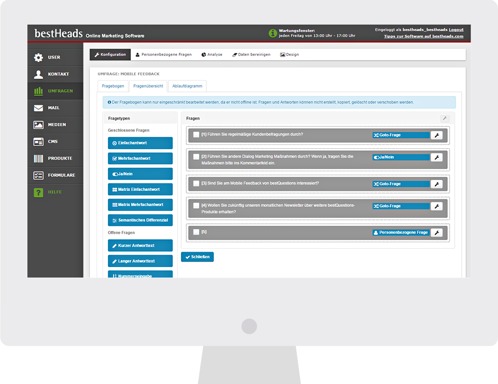 Fragen erstellen - Umfrage Modul - bestHeads Online Marketing Software