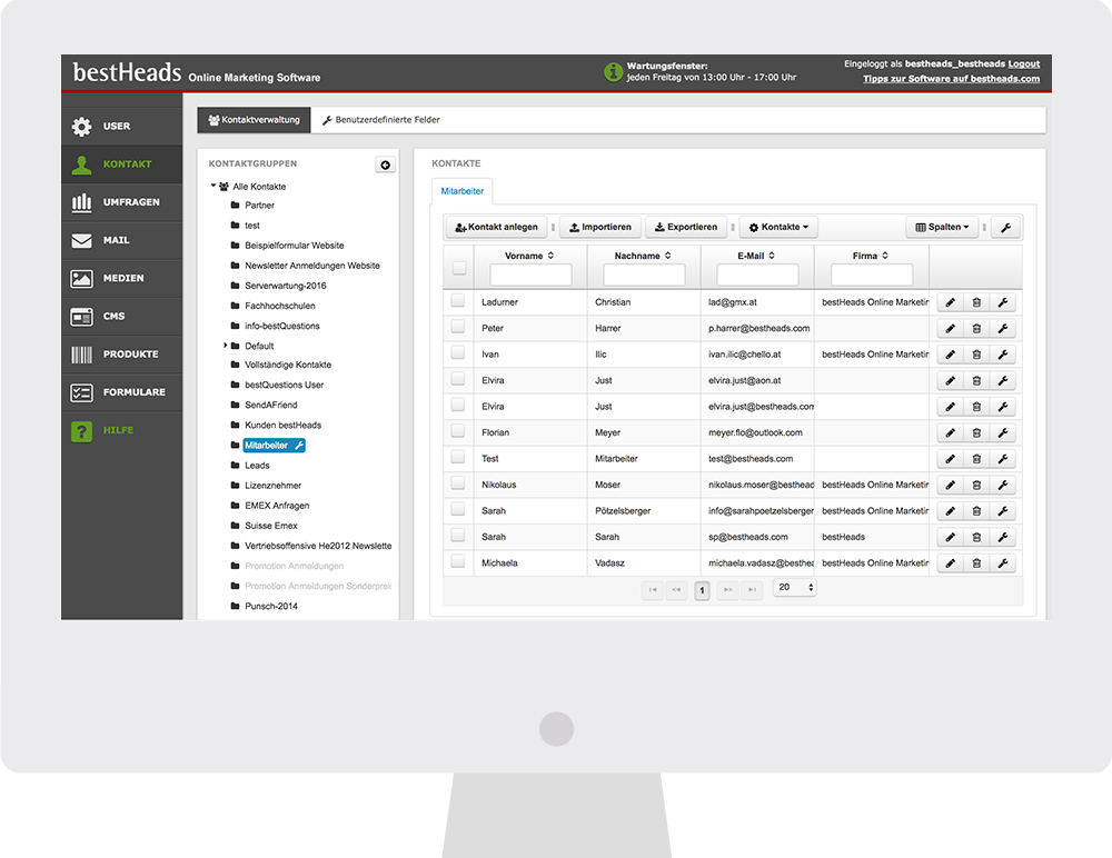 Kontakt Modul - bestHeads Online Marketing Software